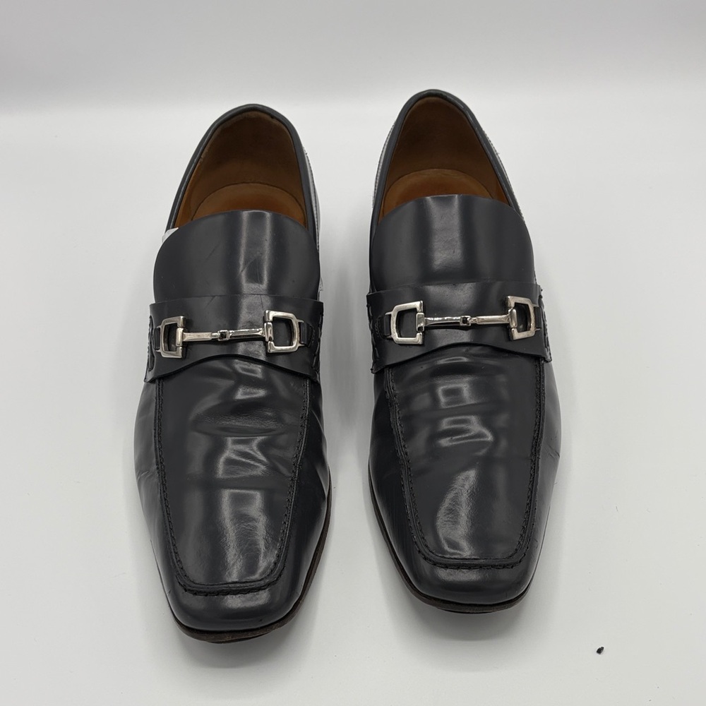 Gucci Grey Leather Bit Loafers - Size 10